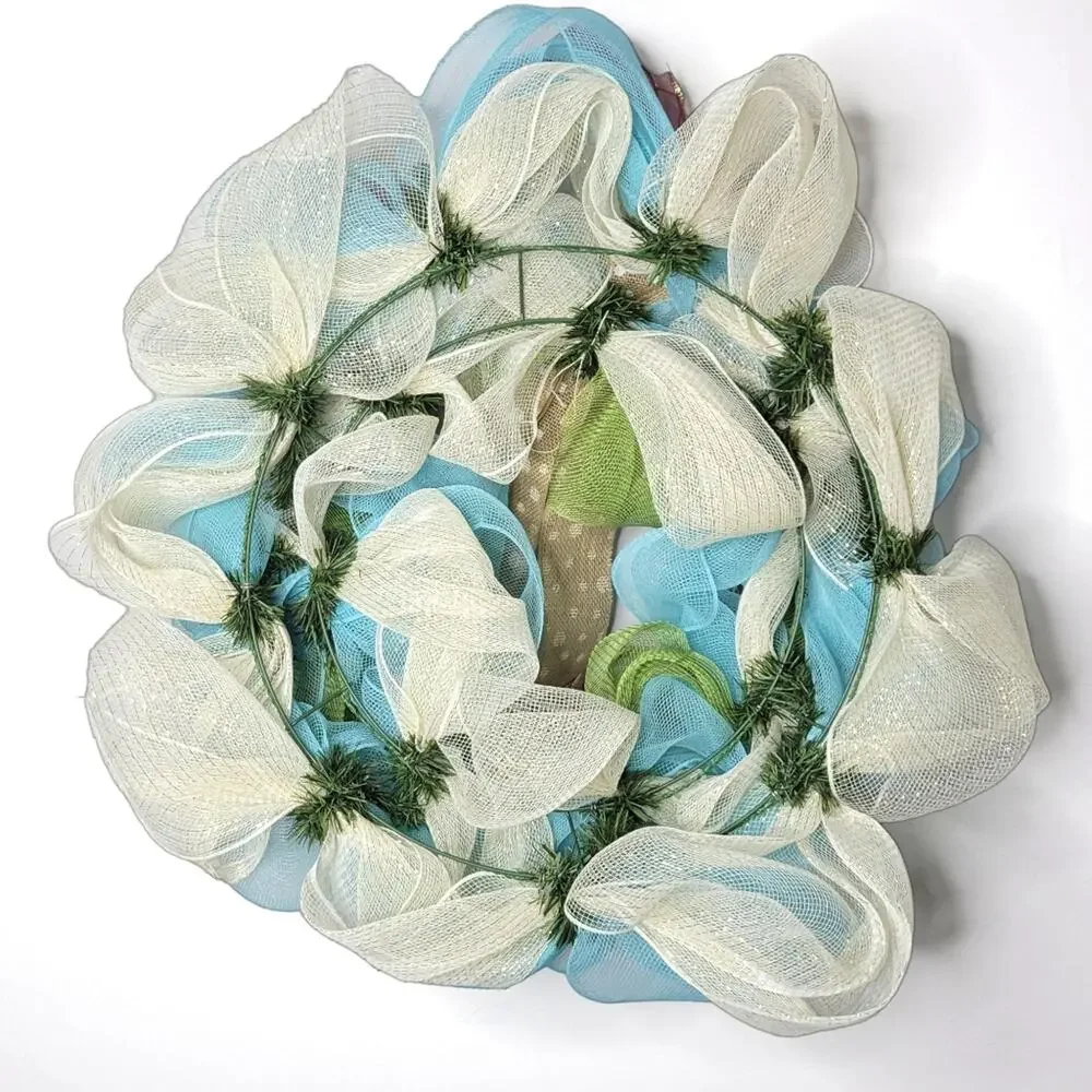 Holiday Mesh Wreath with Bowtie - Multiseason Easter Spring Christmas
